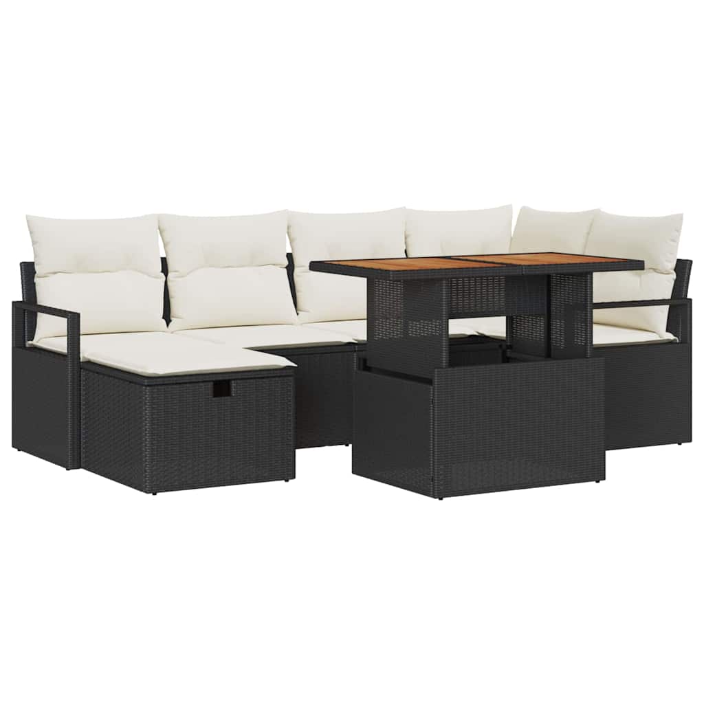 Garten-Sofa-Set 7 pcs Schwarz Poly-Rattan