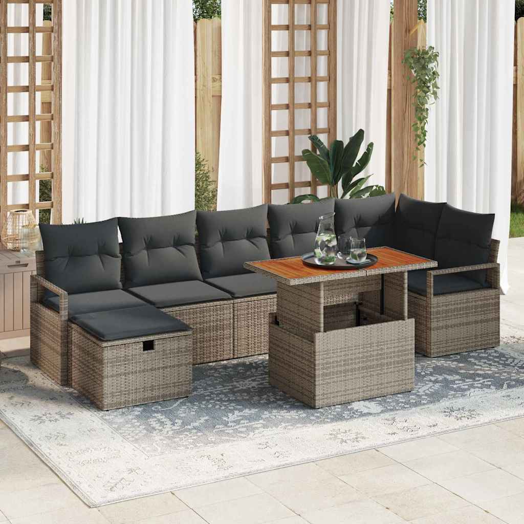 Garten-Sofa-Set 8 pcs Grau Poly-Rattan
