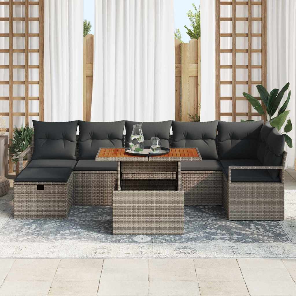 Garten-Sofa-Set 8 pcs Grau Poly-Rattan