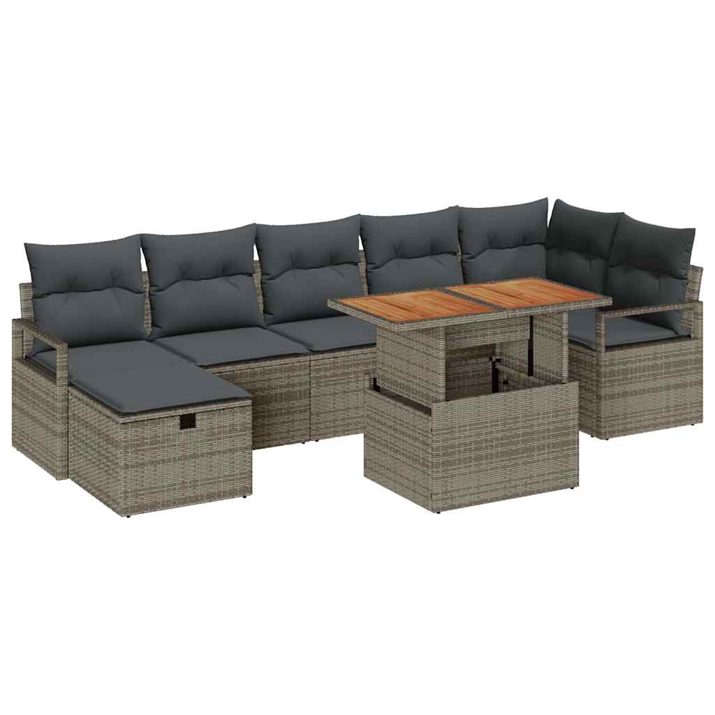Garten-Sofa-Set 8 pcs Grau Poly-Rattan