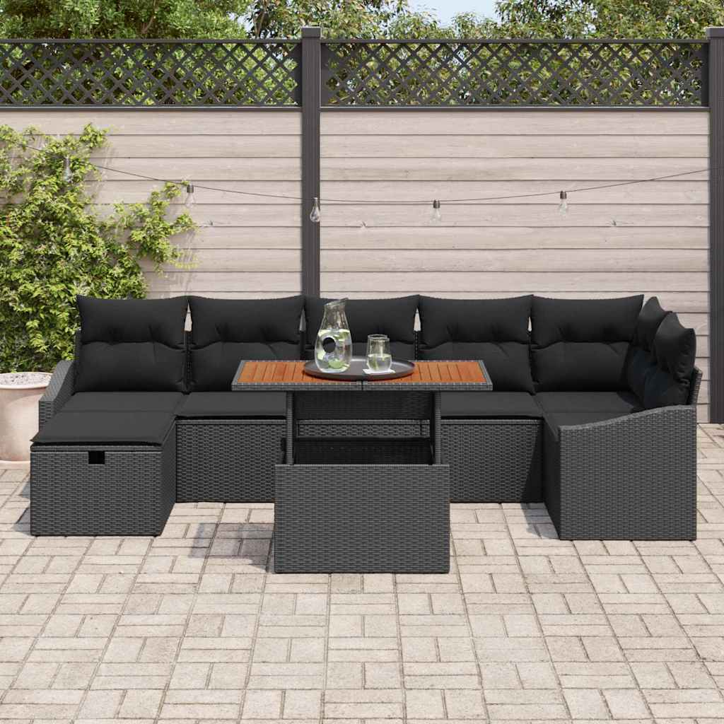 Garten-Sofa-Set 8 pcs Schwarz Poly-Rattan