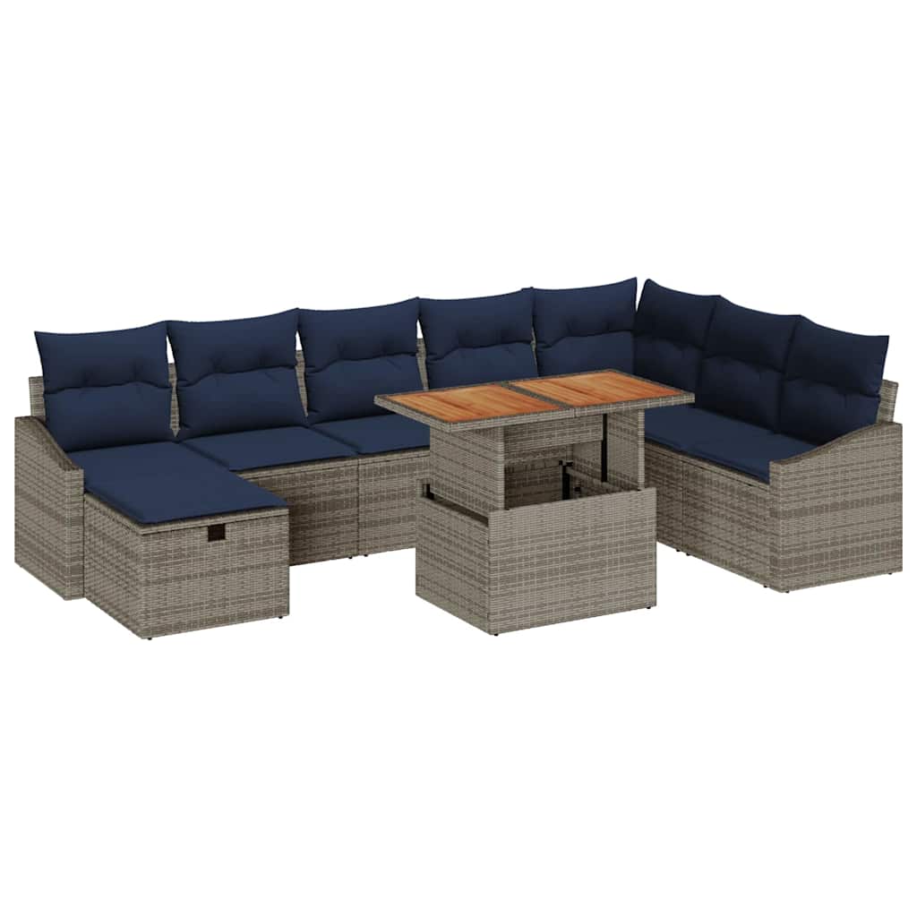Garten-Sofa-Set 9 pcs Grau Poly-Rattan