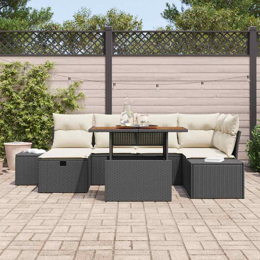 Garten-Sofa-Set 7 pcs Schwarz Poly-Rattan