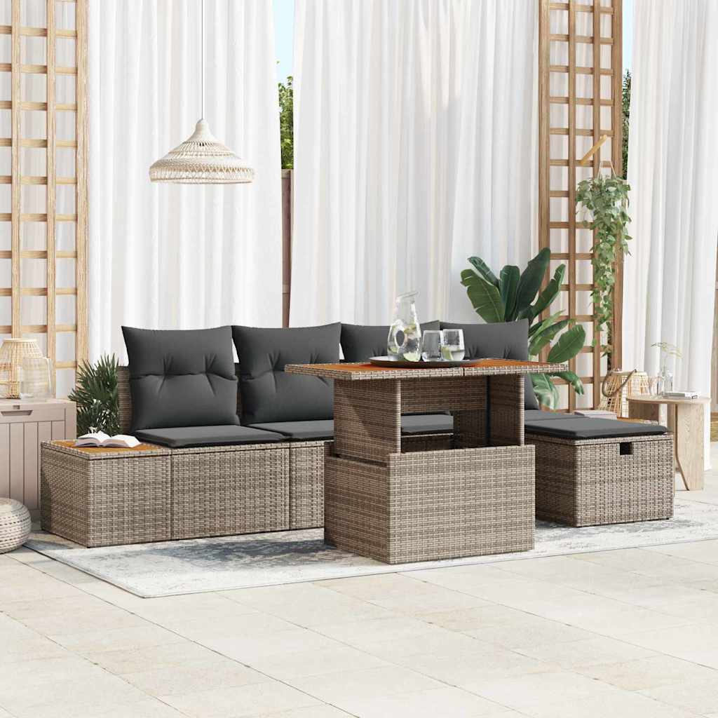 Garten-Sofa-Set 6 pcs Grau Poly-Rattan