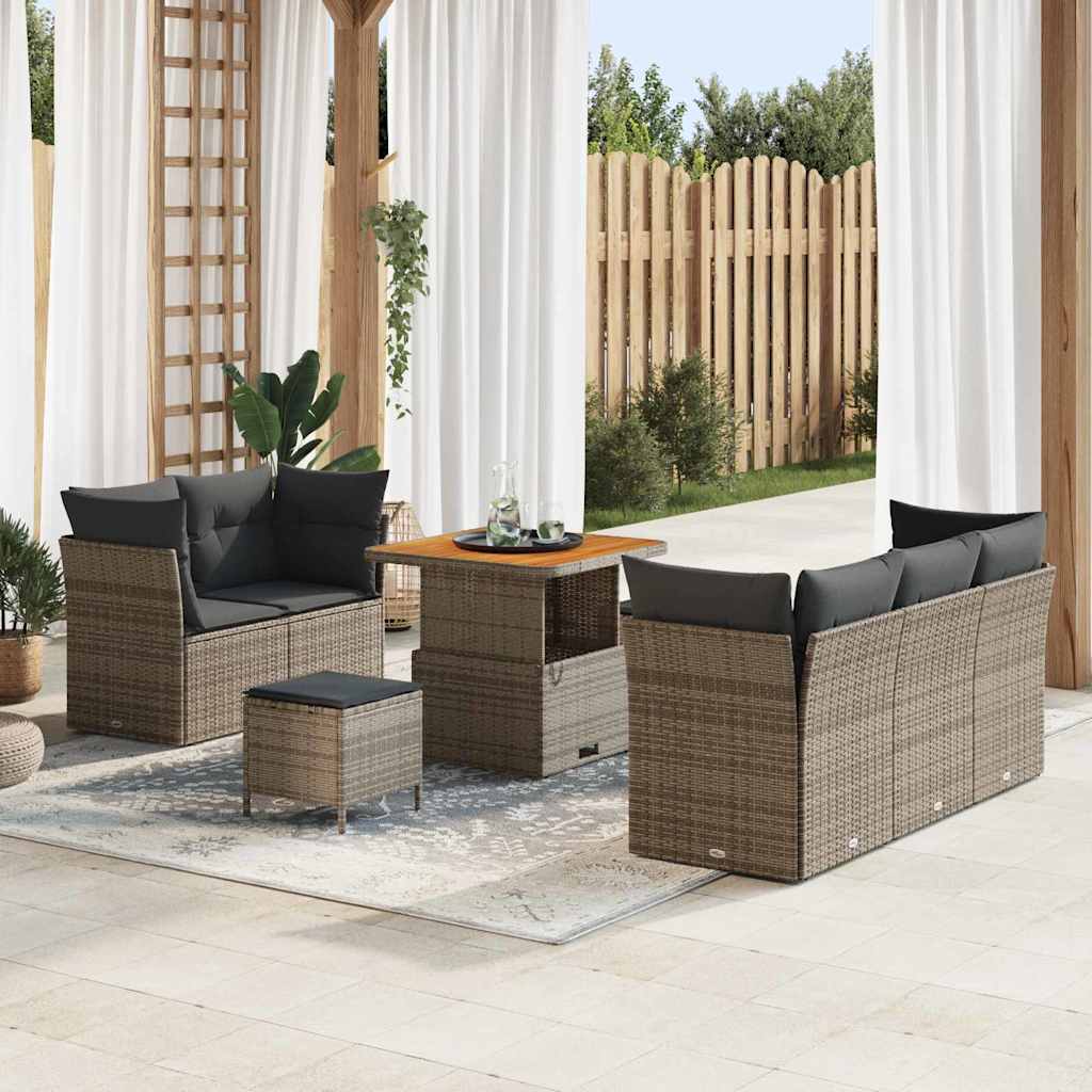 Gartensofa-set mit Kissen 8 pcs Grau Poly-Rattan