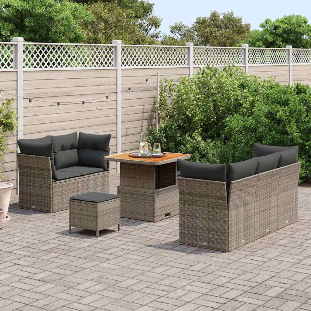 Gartensofa-set mit Kissen 8 pcs Grau Poly-Rattan