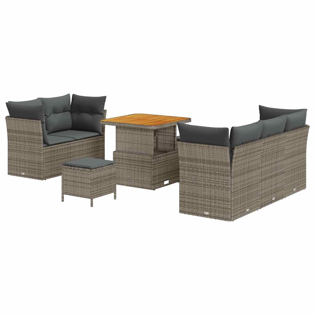Gartensofa-set mit Kissen 8 pcs Grau Poly-Rattan