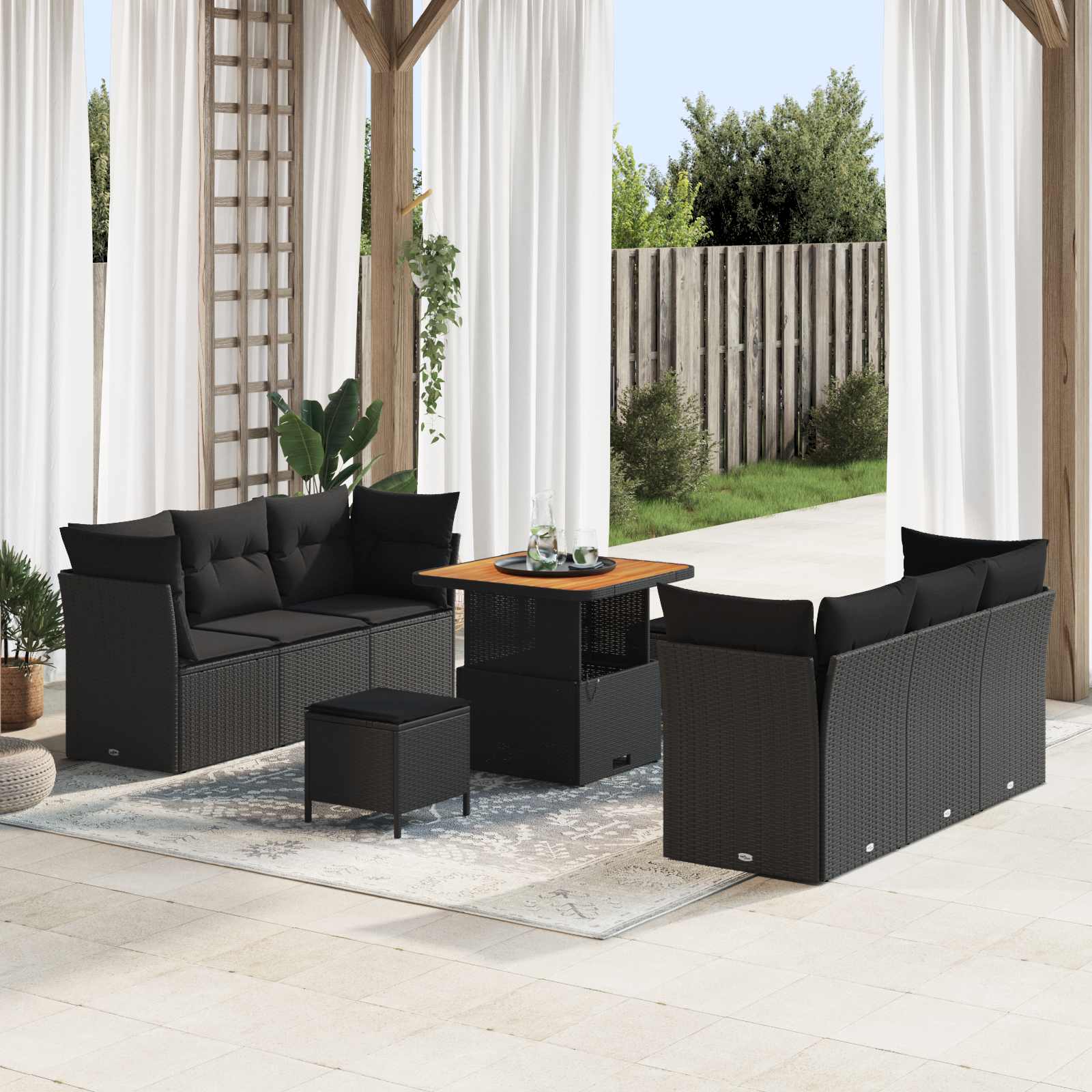 Garten-Sofa-Set 9 pcs Schwarz Poly-Rattan