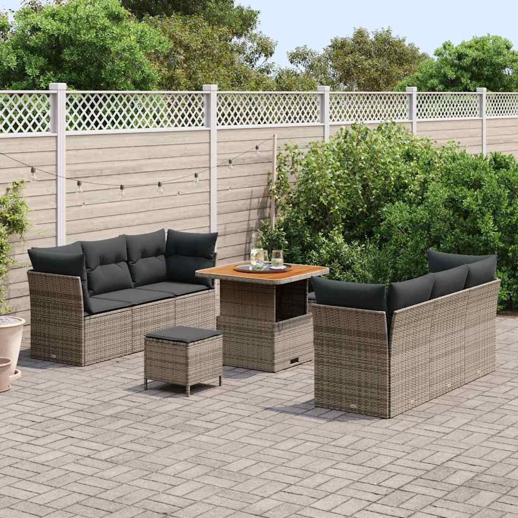 Garten-Sofa-Set 9 pcs Grau Poly-Rattan