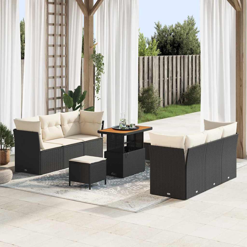 Gartensofa-set mit Kissen 9 pcs Schwarz Poly-Rattan