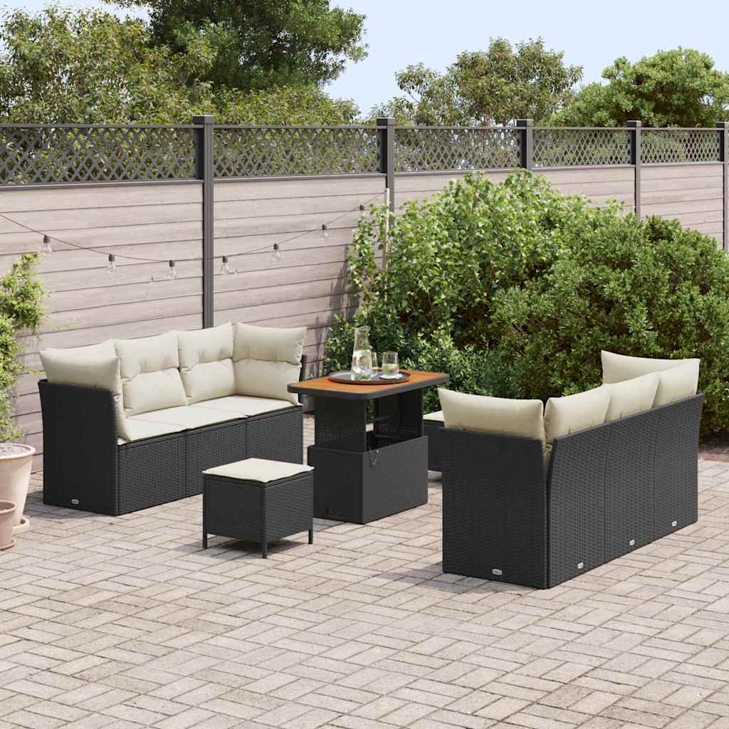 Gartensofa-set mit Kissen 9 pcs Schwarz Poly-Rattan