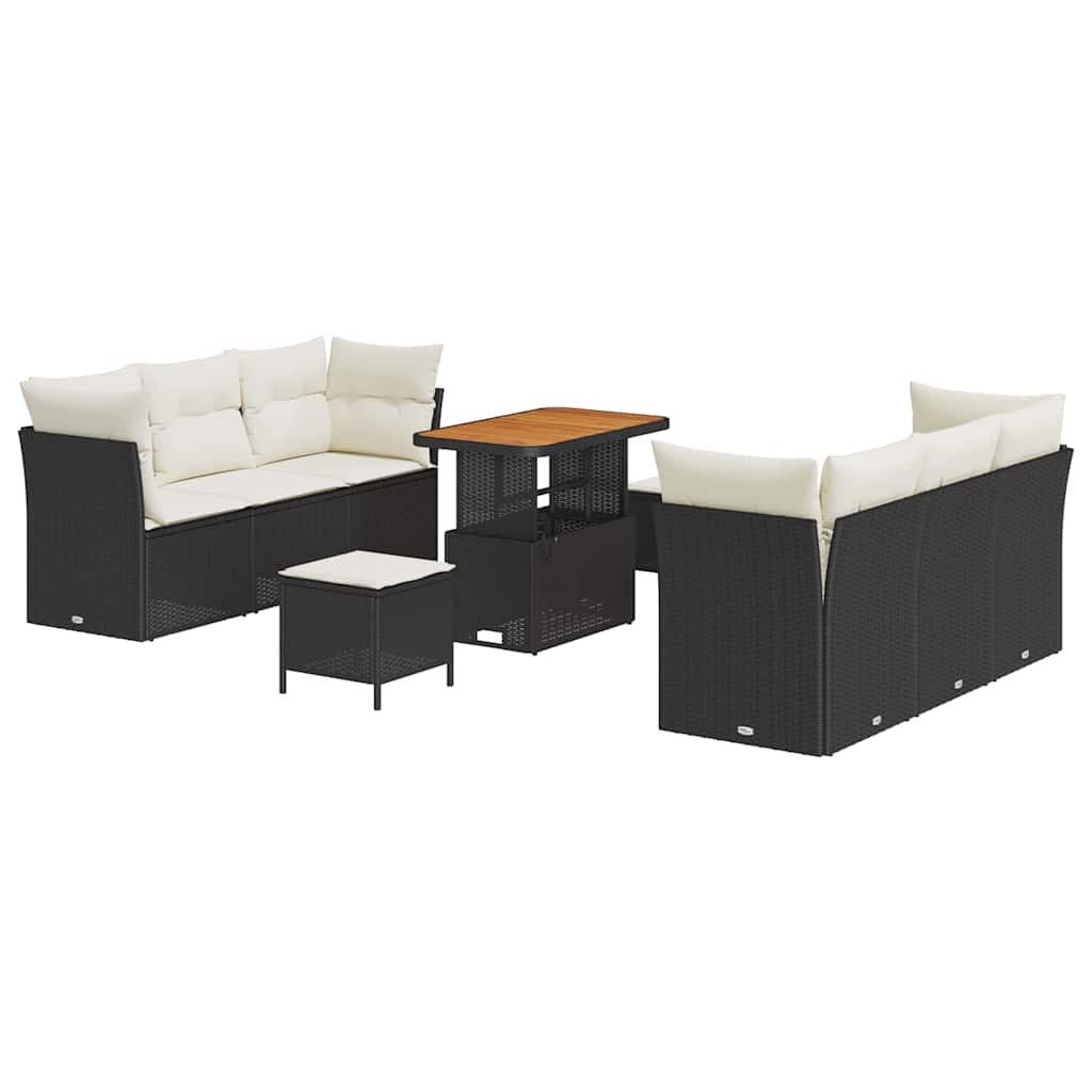 Gartensofa-set mit Kissen 9 pcs Schwarz Poly-Rattan