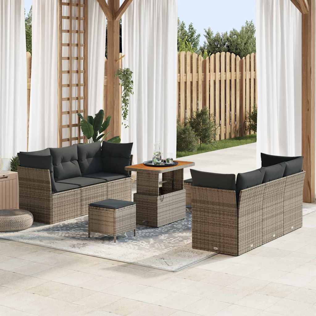 Garten-Sofa-Set 9 pcs Grau Poly-Rattan
