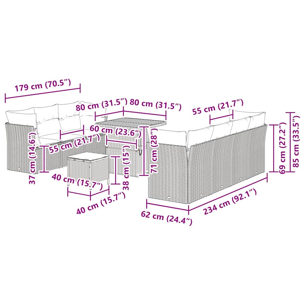Gartensofa-set 10 pcs Schwarz Poly-Rattan