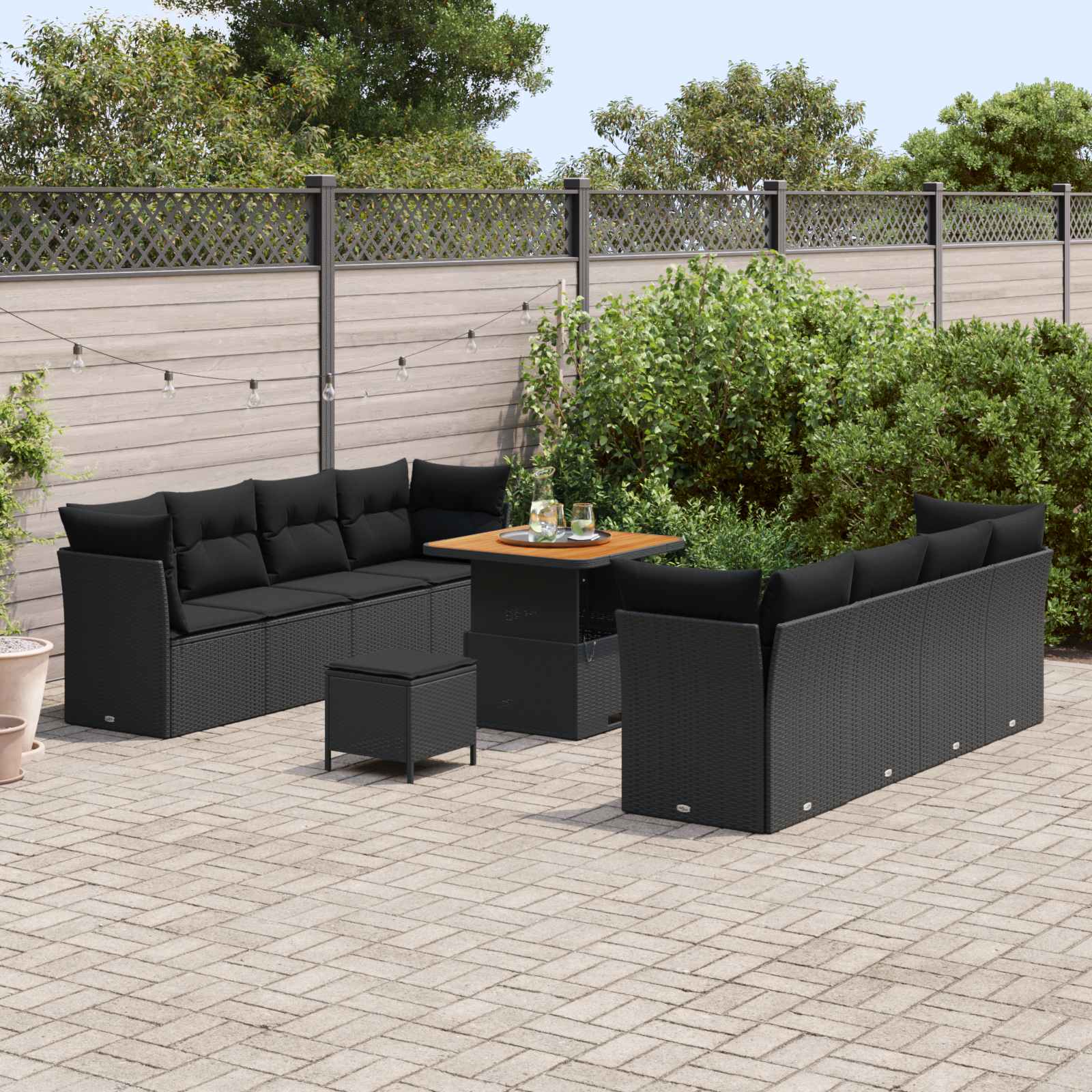 Gartensofa-set 11 pcs Schwarz Poly-Rattan