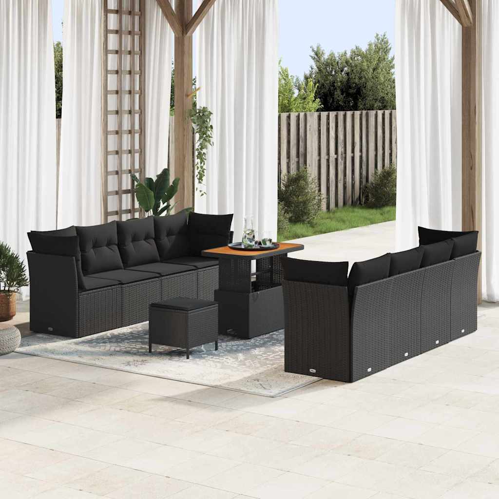 Gartensofa-set 11 pcs Schwarz Poly-Rattan