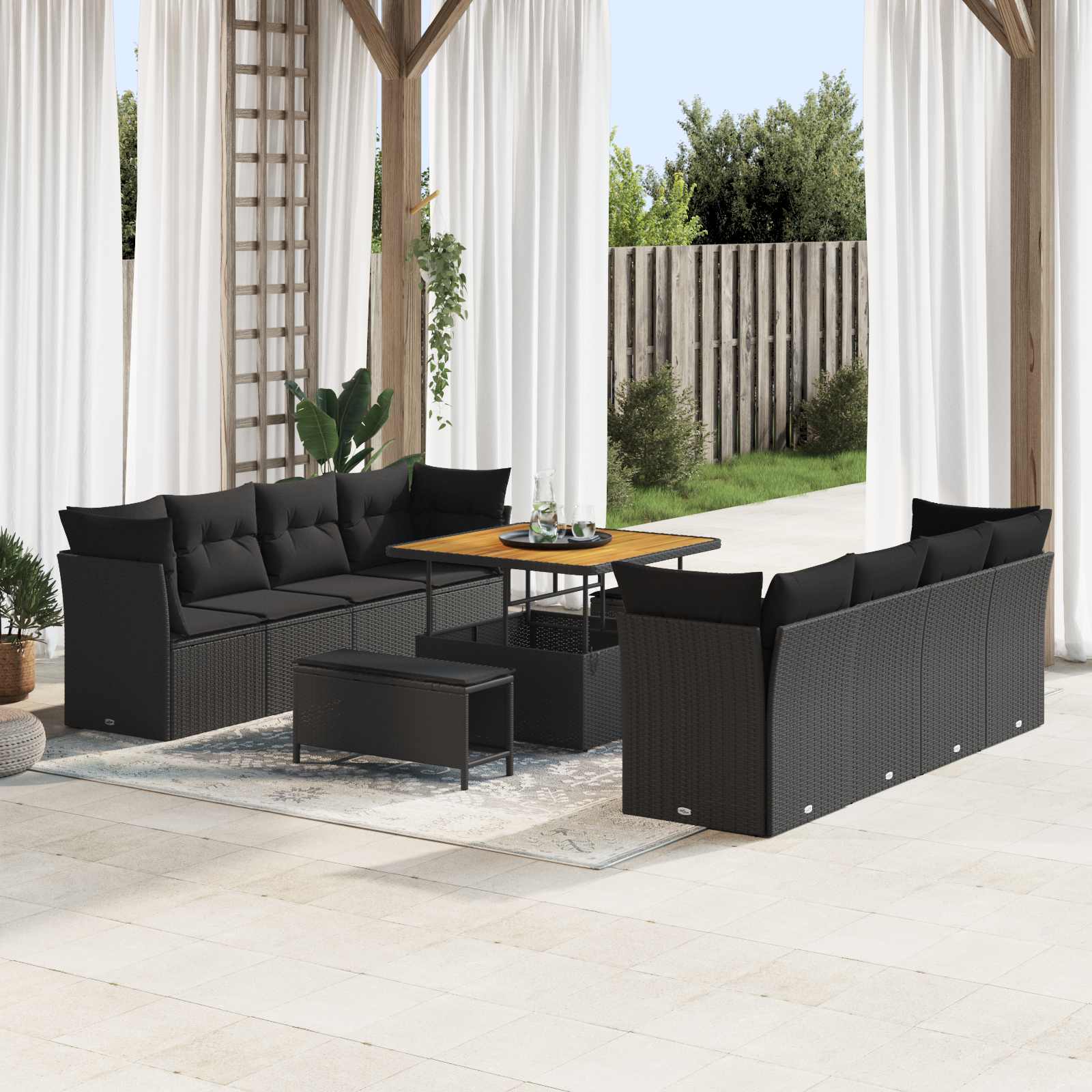 Gartensofa-set 11 pcs Schwarz Poly-Rattan