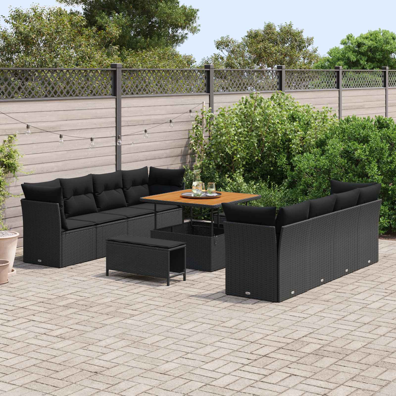 Gartensofa-set 11 pcs Schwarz Poly-Rattan