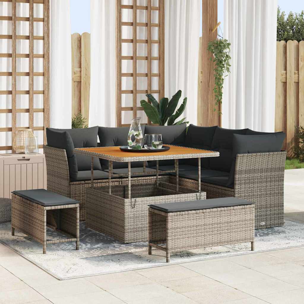 Gartensofa-set 8 pcs Grau Poly-Rattan