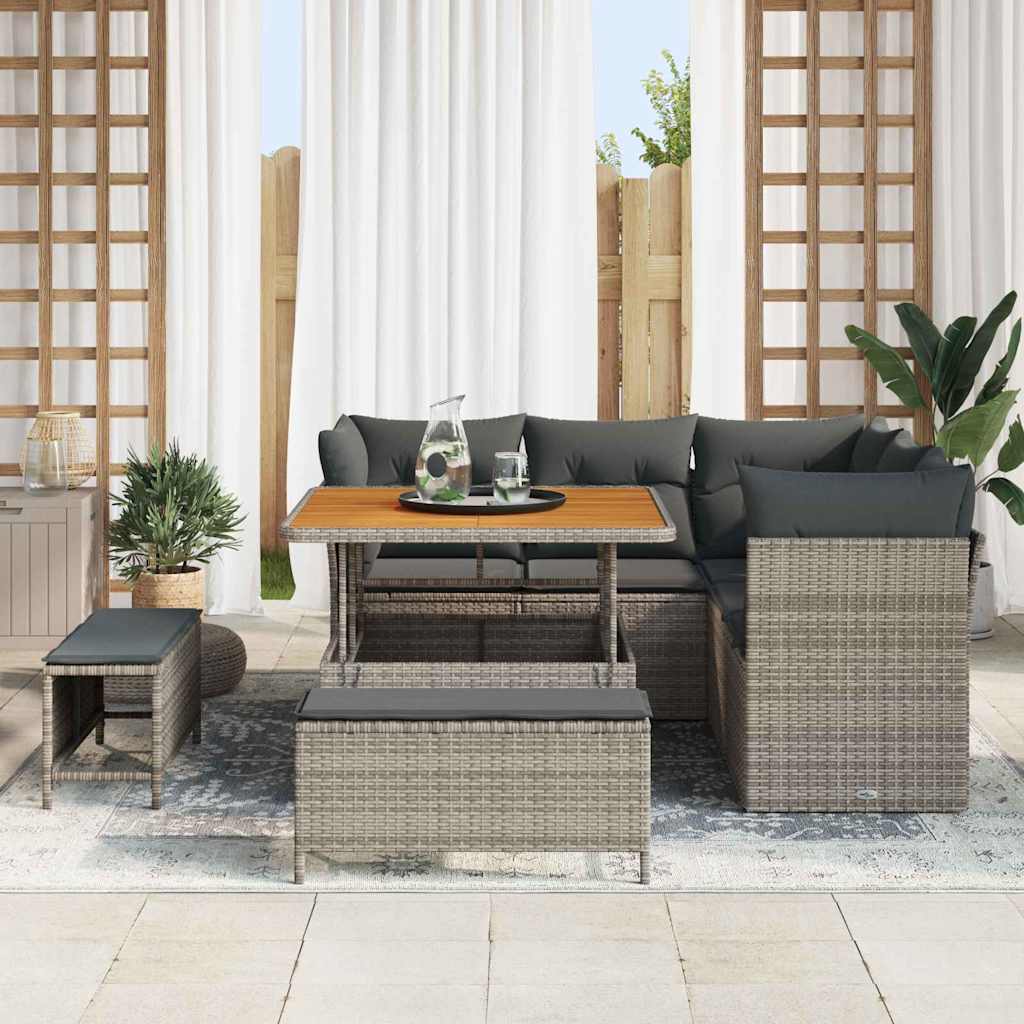 Gartensofa-set 8 pcs Grau Poly-Rattan