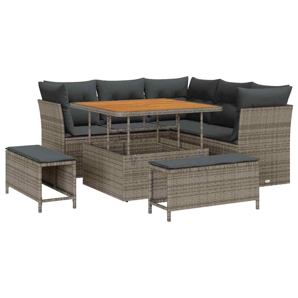 Gartensofa-set 8 pcs Grau Poly-Rattan
