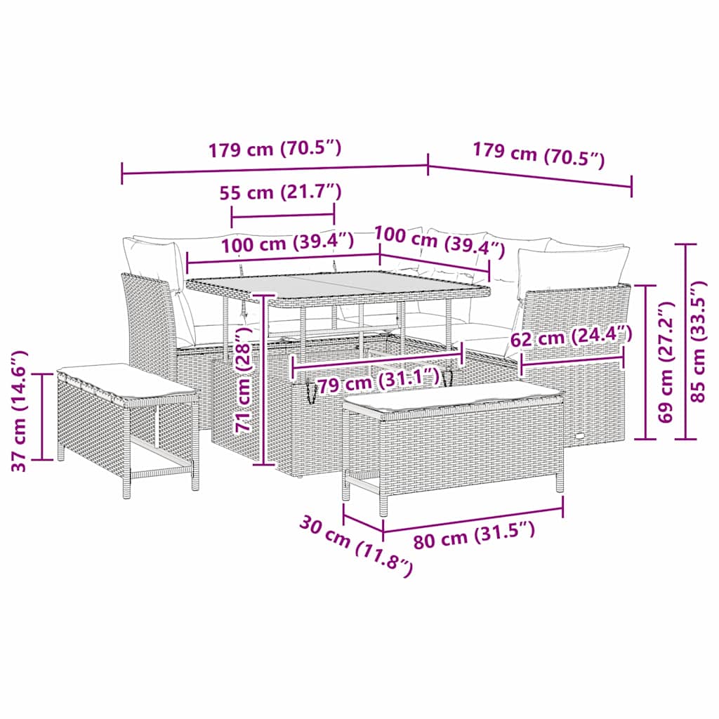 Gartensofa-set 8 pcs Grau Poly-Rattan