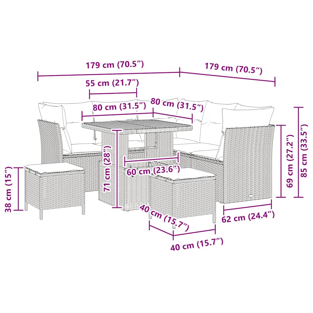 Gartensofa-set 8 pcs Grau Poly-Rattan