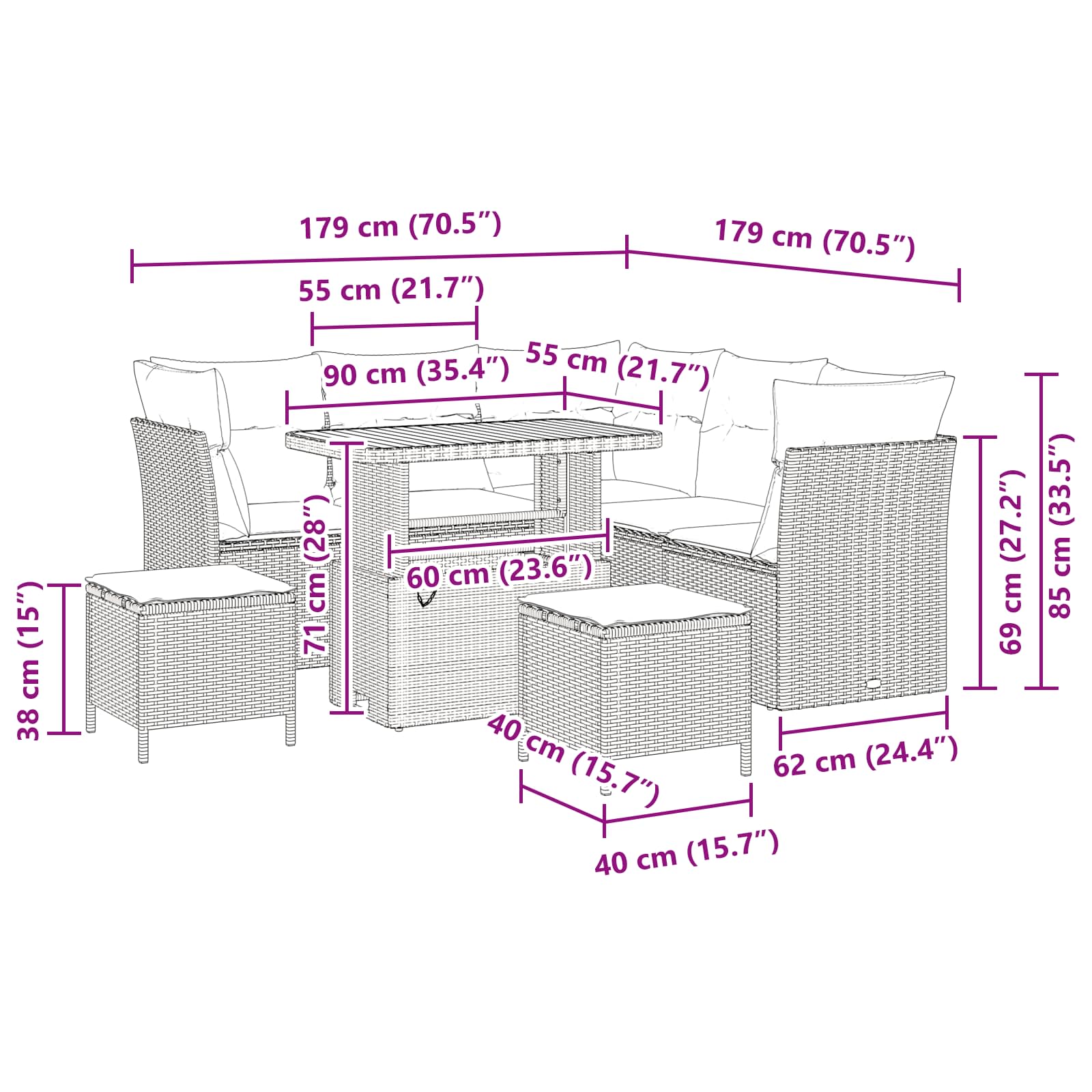 Gartensofa-set 8 pcs Schwarz Poly-Rattan