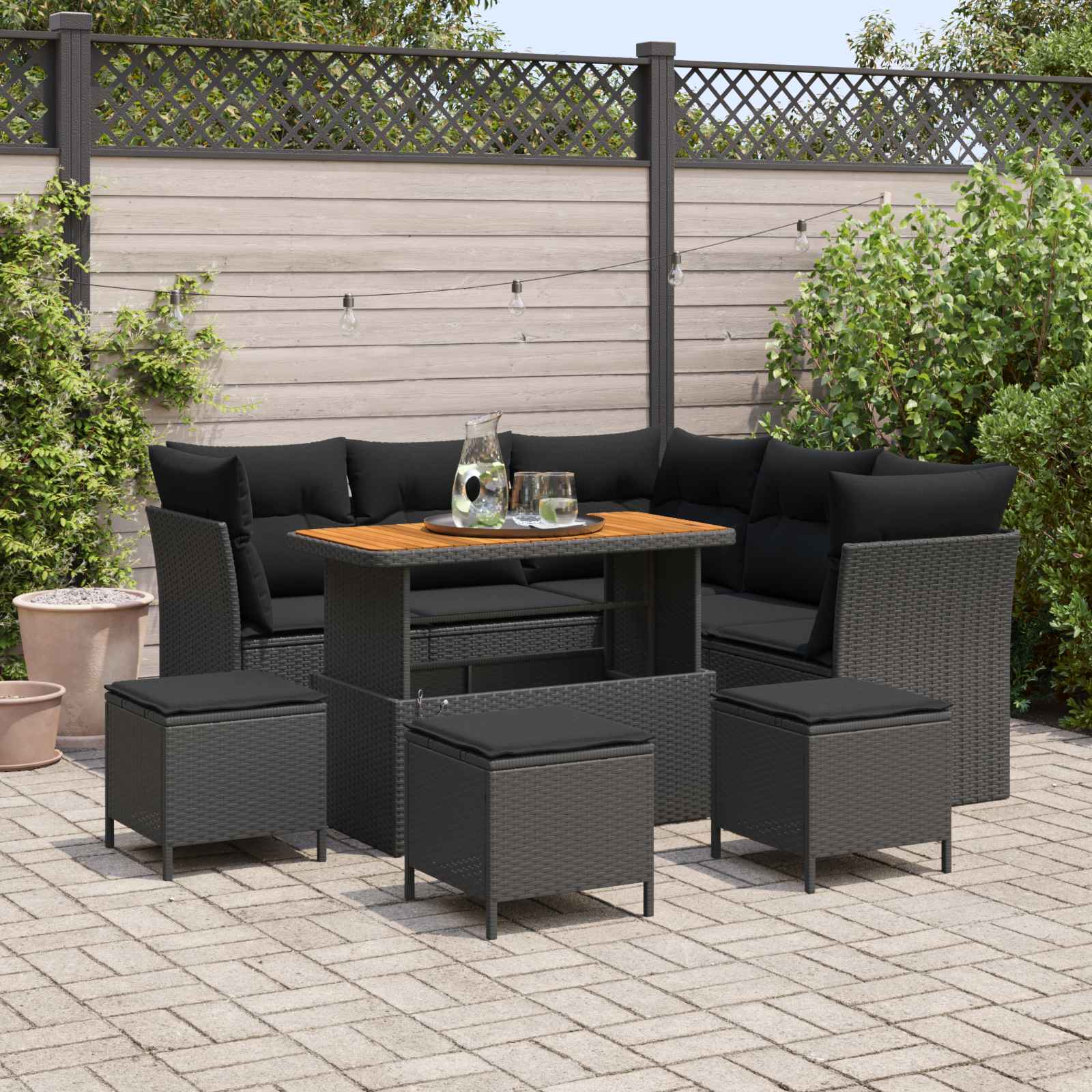 Gartensofa-set 9 pcs Schwarz Poly-Rattan
