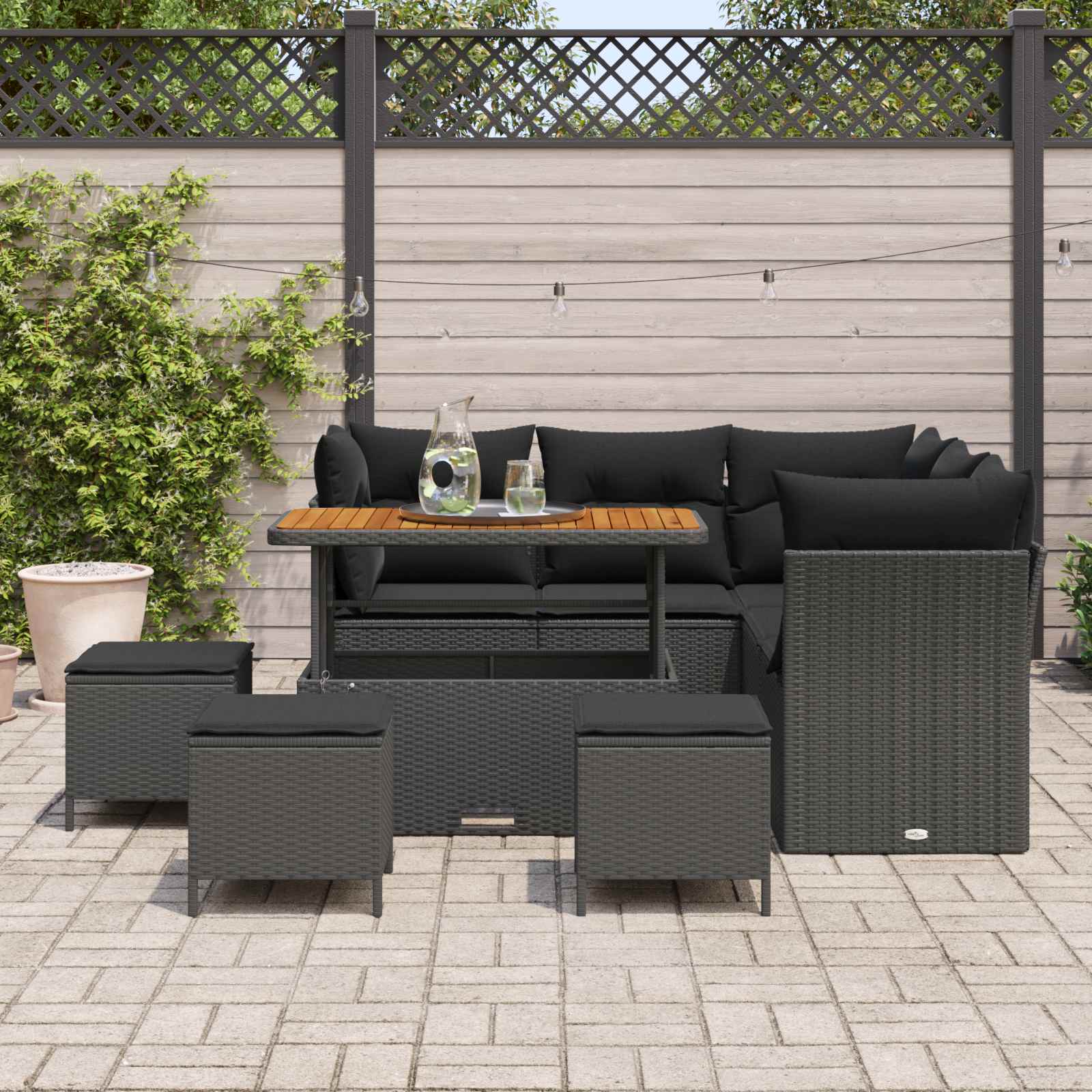Gartensofa-set 9 pcs Schwarz Poly-Rattan