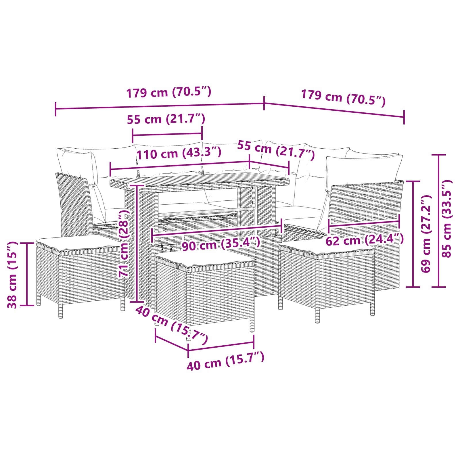 Gartensofa-set 9 pcs Schwarz Poly-Rattan