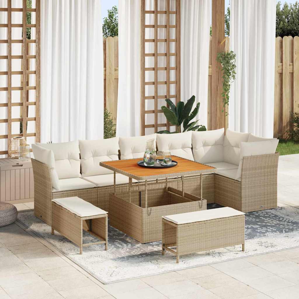 Gartensofa-set 9 pcs Beige Poly-Rattan