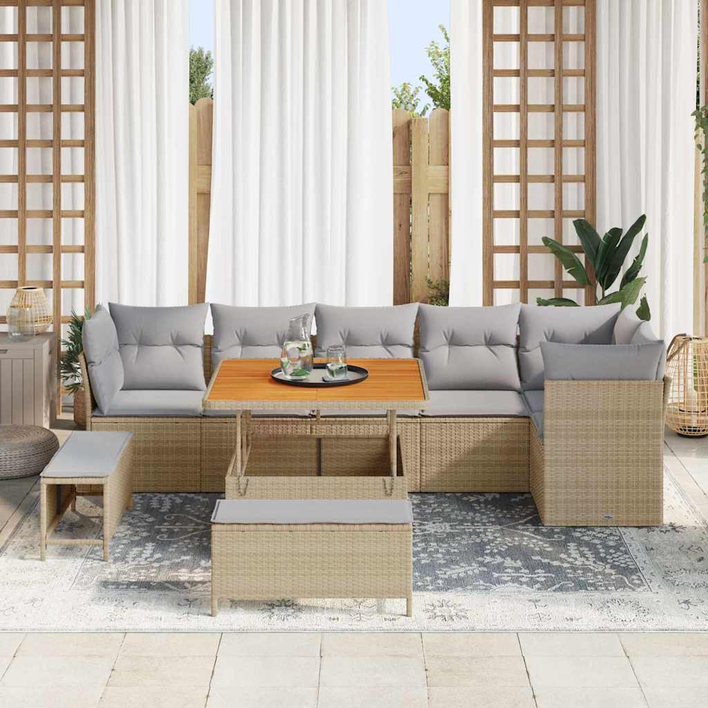 Gartensofa-set 9 pcs Beige Poly-Rattan