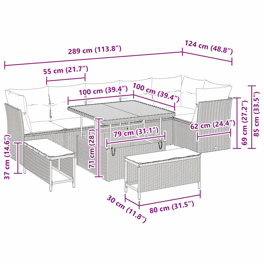 Gartensofa-set 9 pcs Beige Poly-Rattan