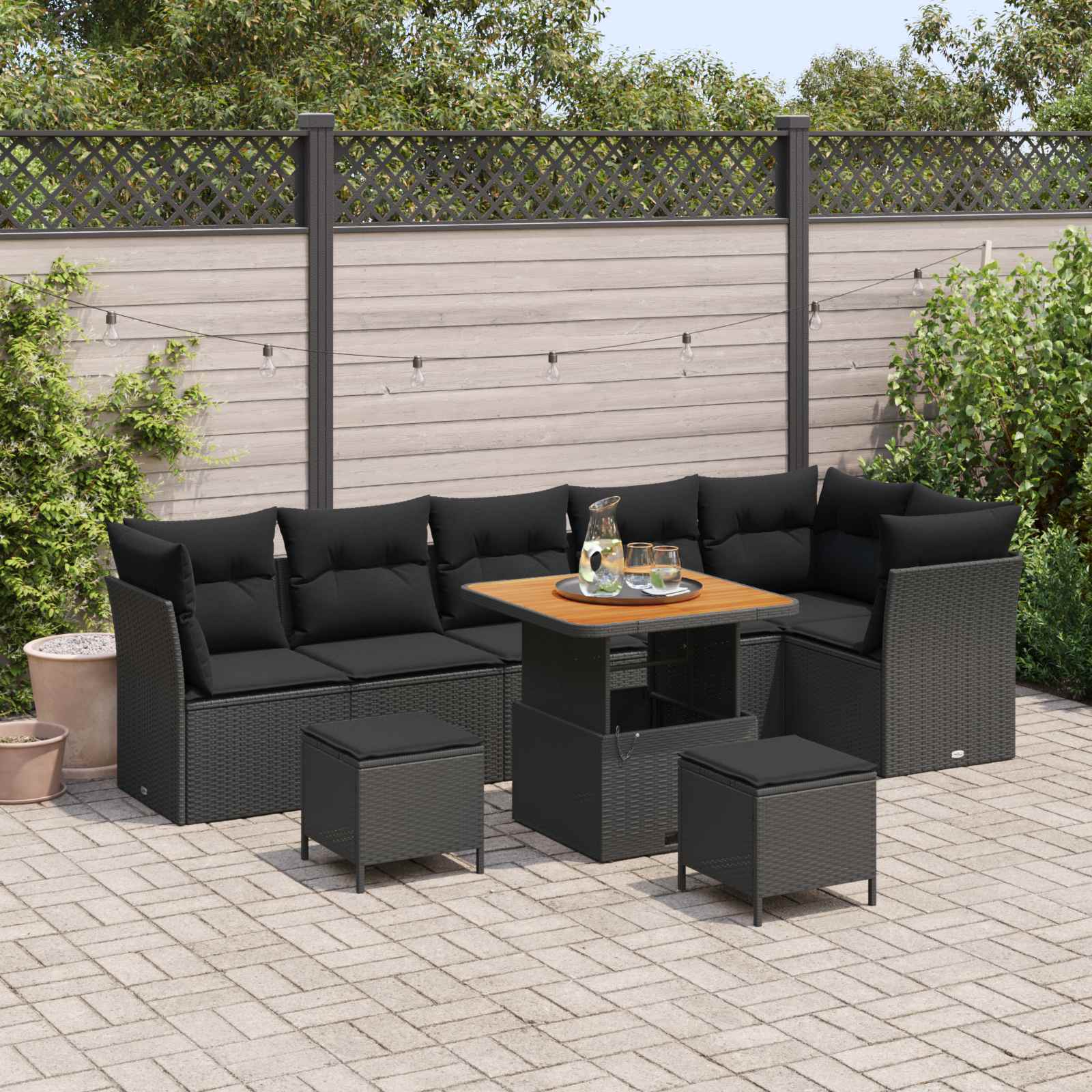 Gartensofa-set 9 pcs Schwarz Poly-Rattan