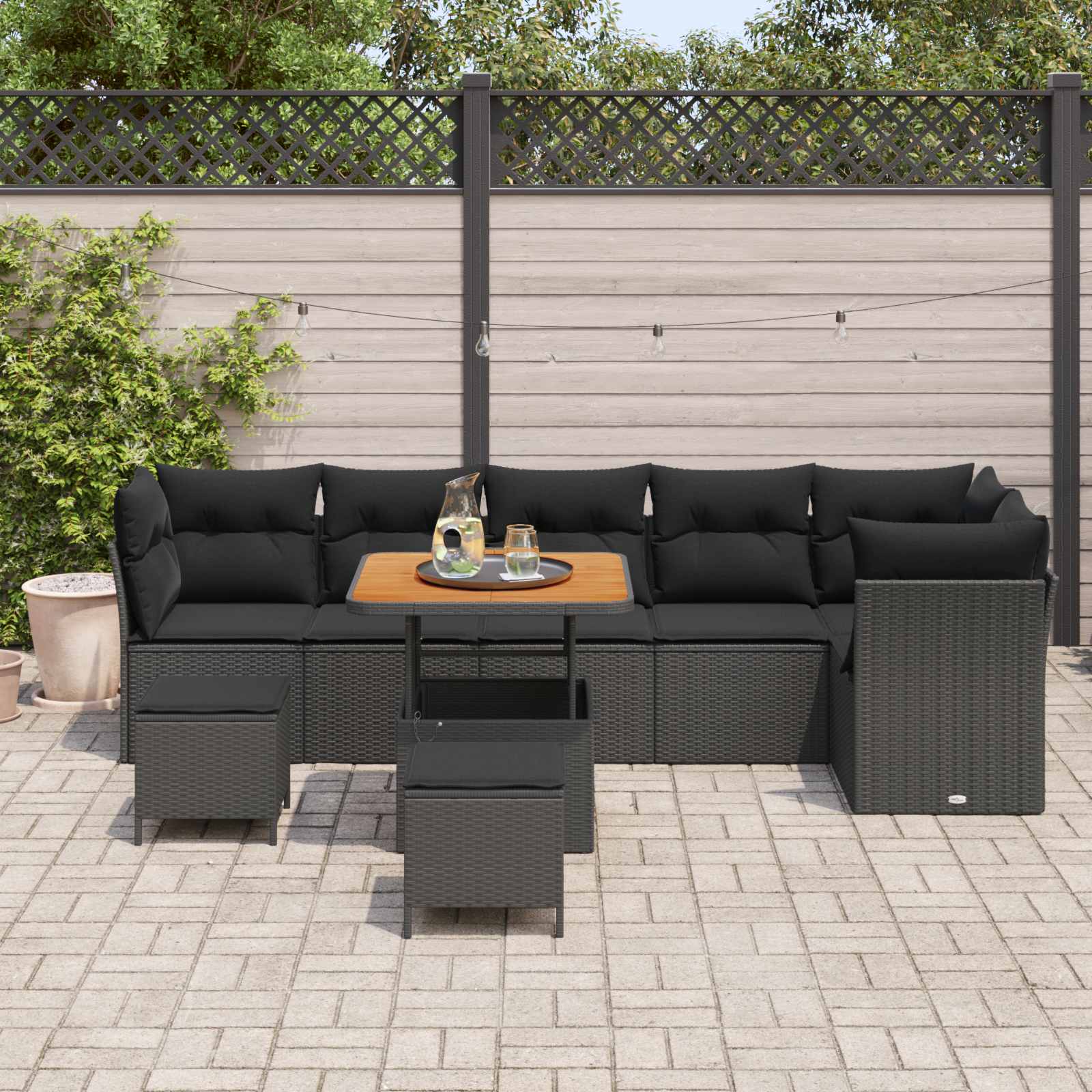 Gartensofa-set 9 pcs Schwarz Poly-Rattan
