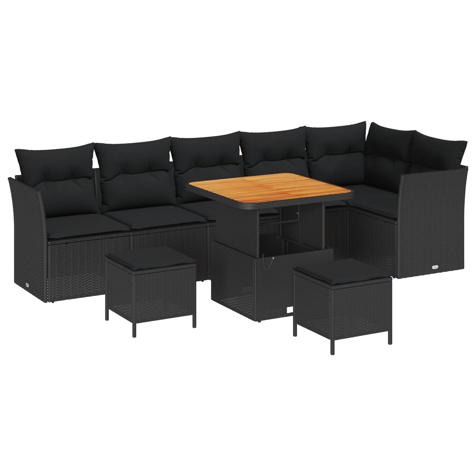 Gartensofa-set 9 pcs Schwarz Poly-Rattan