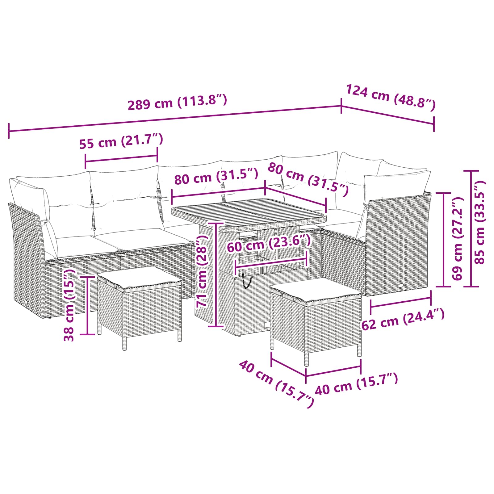 Gartensofa-set 9 pcs Schwarz Poly-Rattan