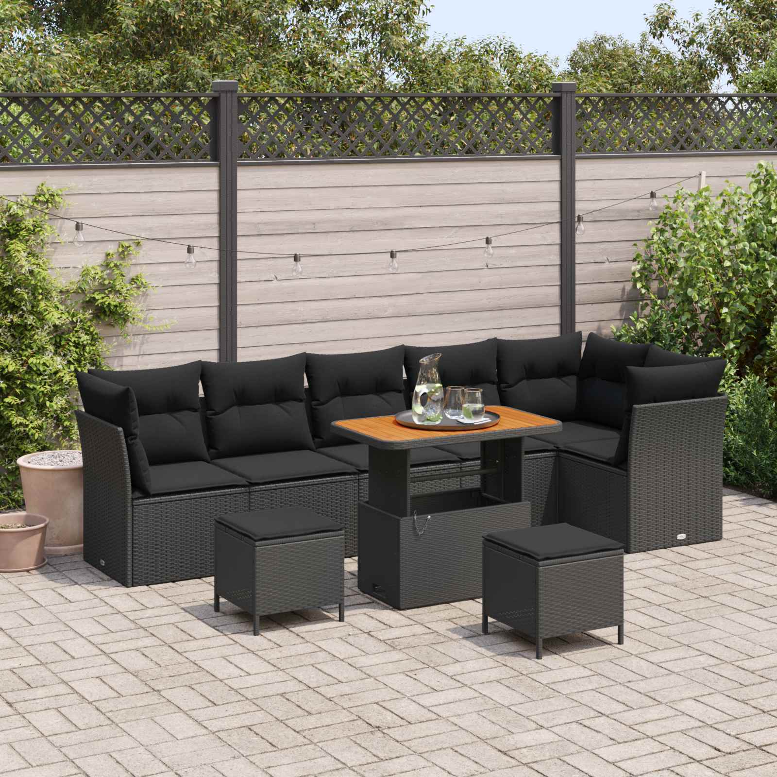 Gartensofa-set 9 pcs Schwarz Poly-Rattan