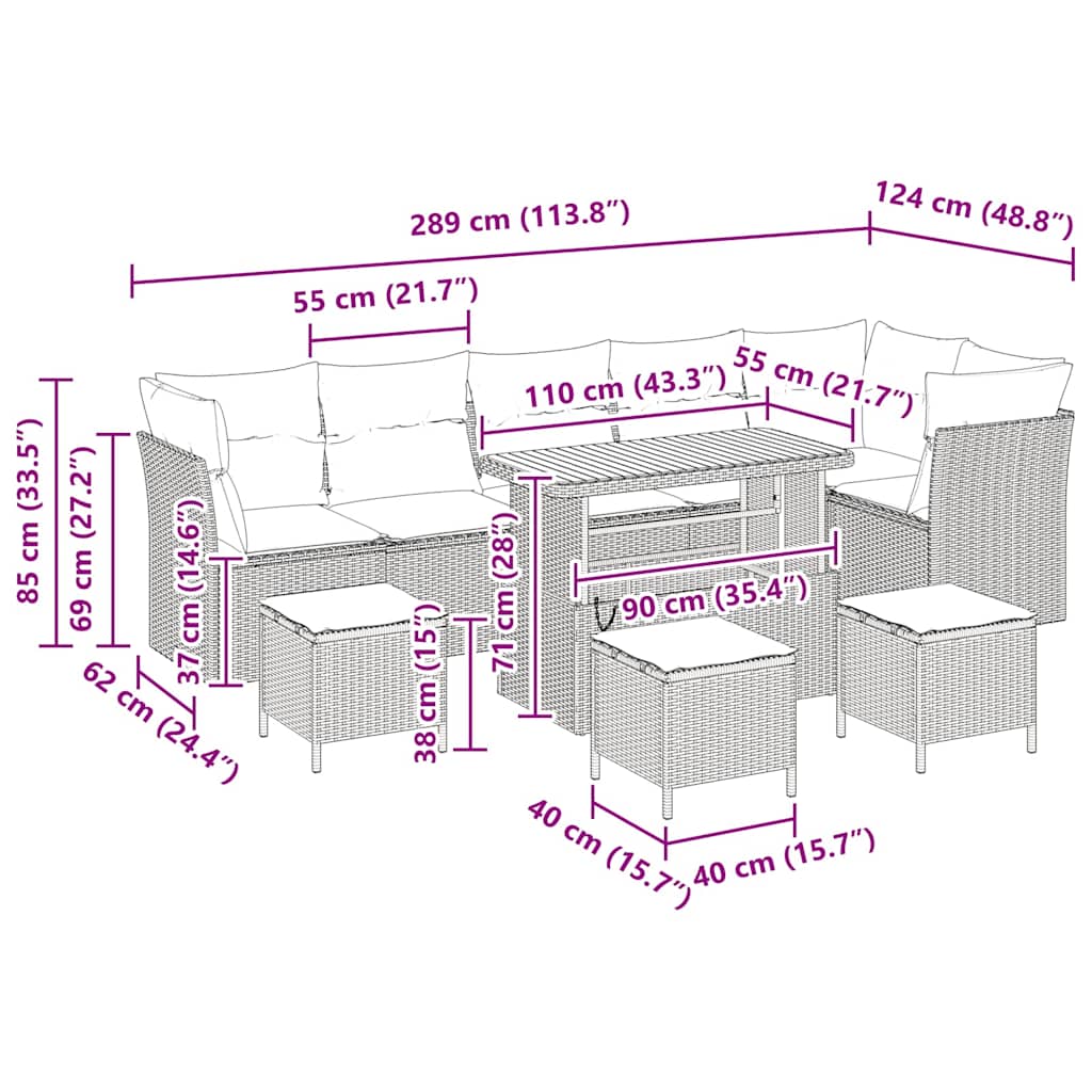Gartensofa-set 10 pcs Beige Poly-Rattan