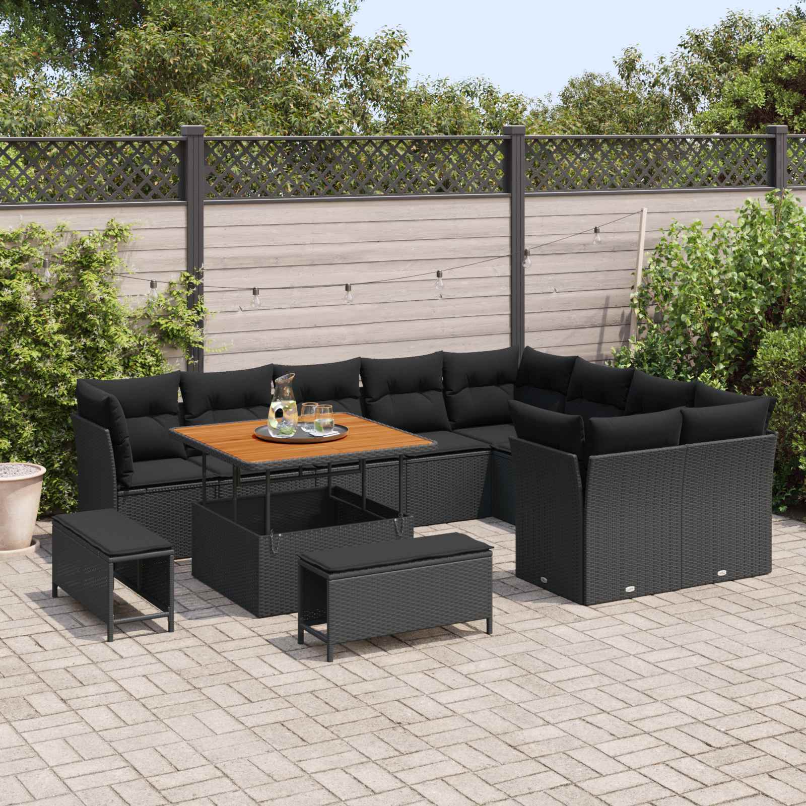 Gartensofa-set 12 pcs Schwarz Poly-Rattan
