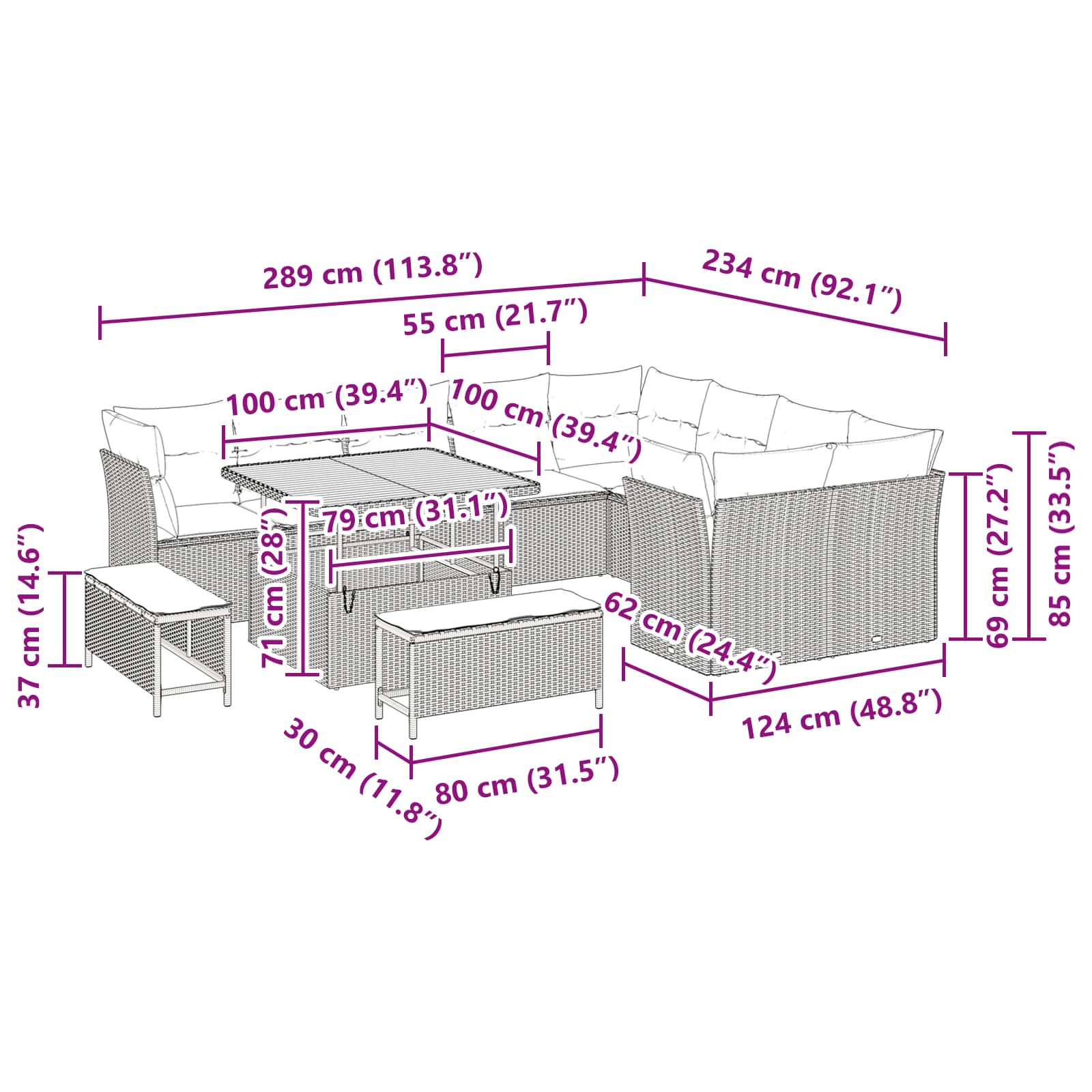 Gartensofa-set 12 pcs Schwarz Poly-Rattan