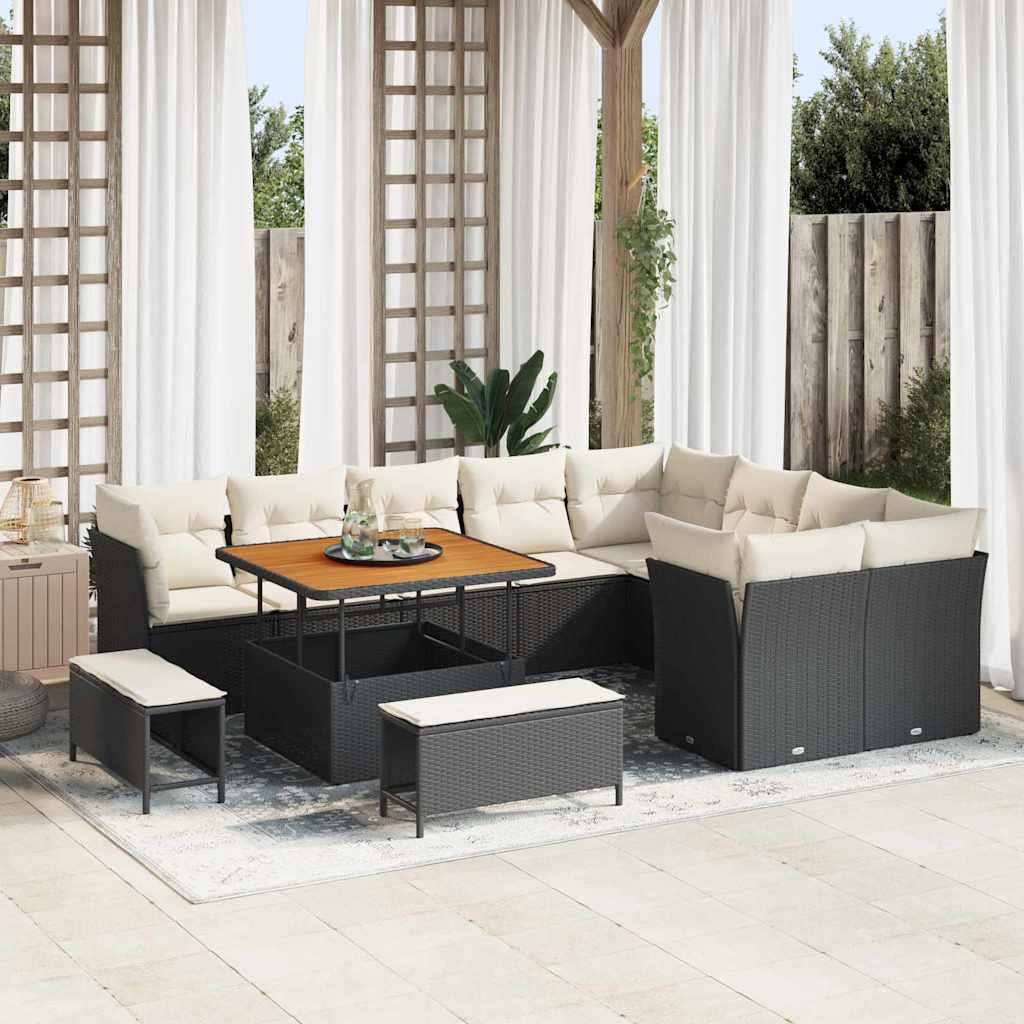 Gartensofa-set 12 pcs Schwarz Poly-Rattan