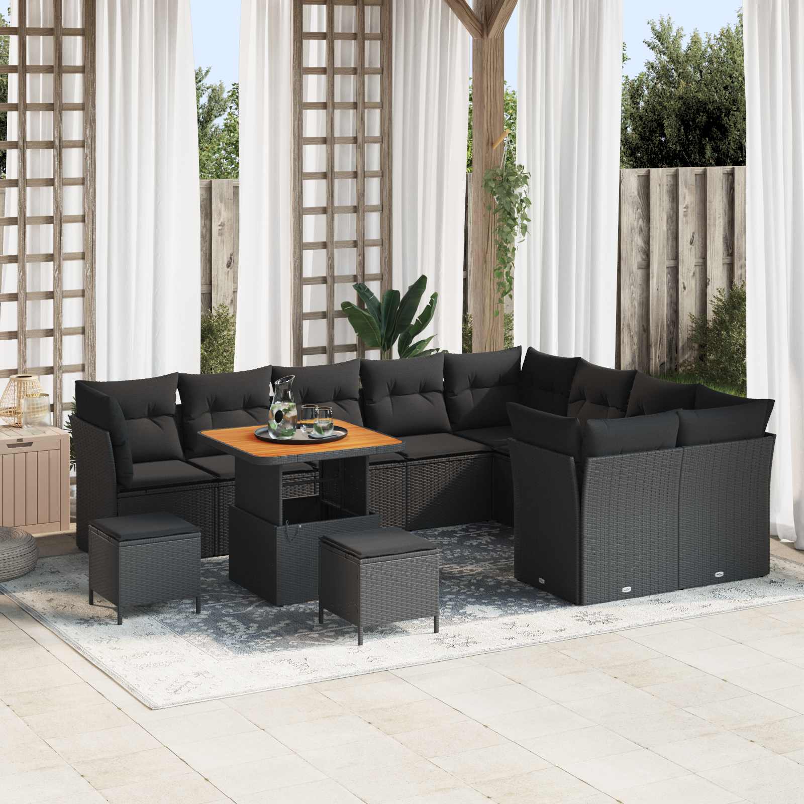 Gartensofa-set 12 pcs Schwarz Poly-Rattan