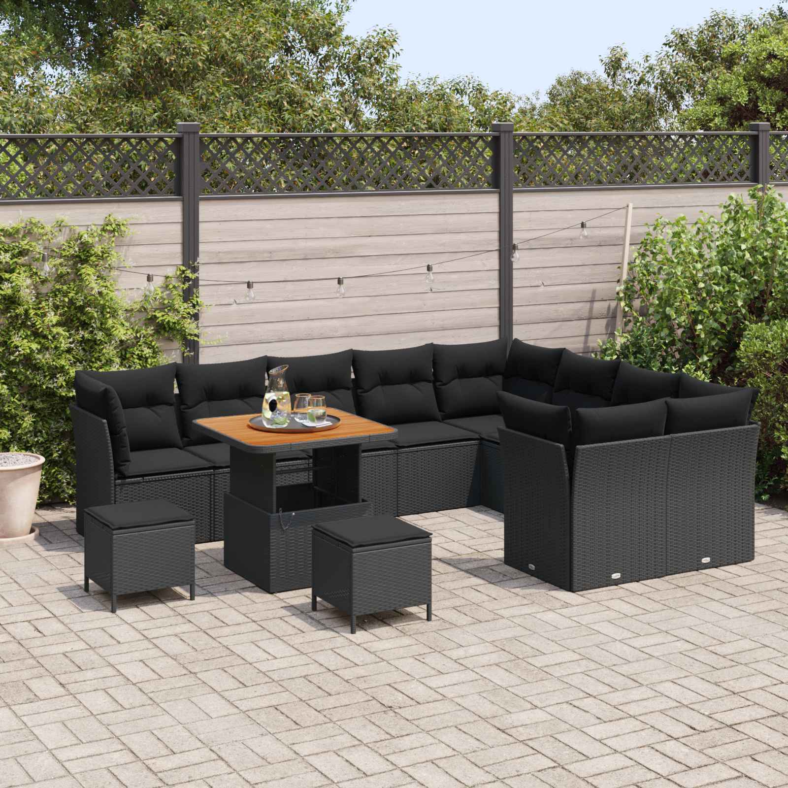 Gartensofa-set 12 pcs Schwarz Poly-Rattan