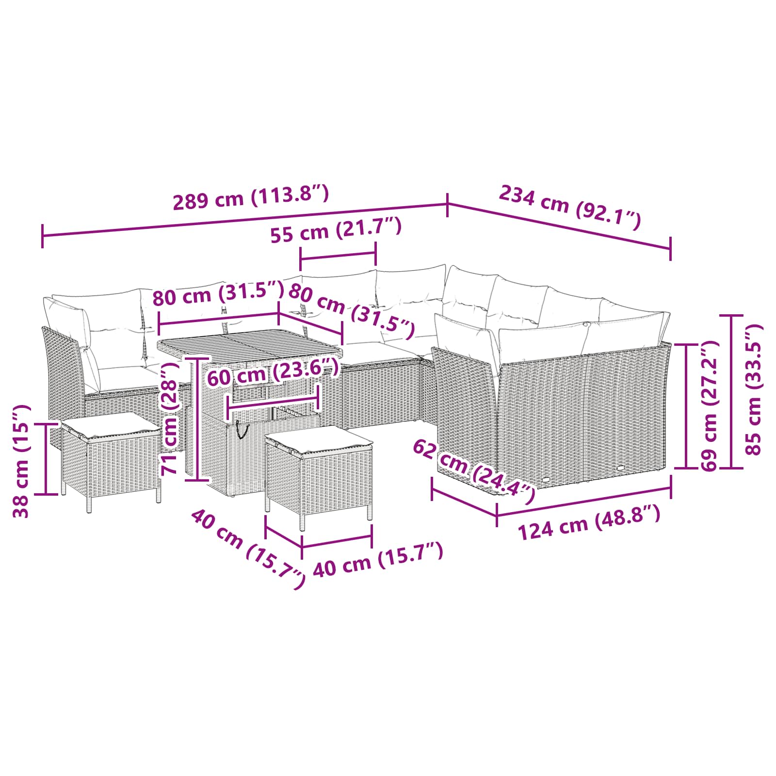 Gartensofa-set 12 pcs Schwarz Poly-Rattan
