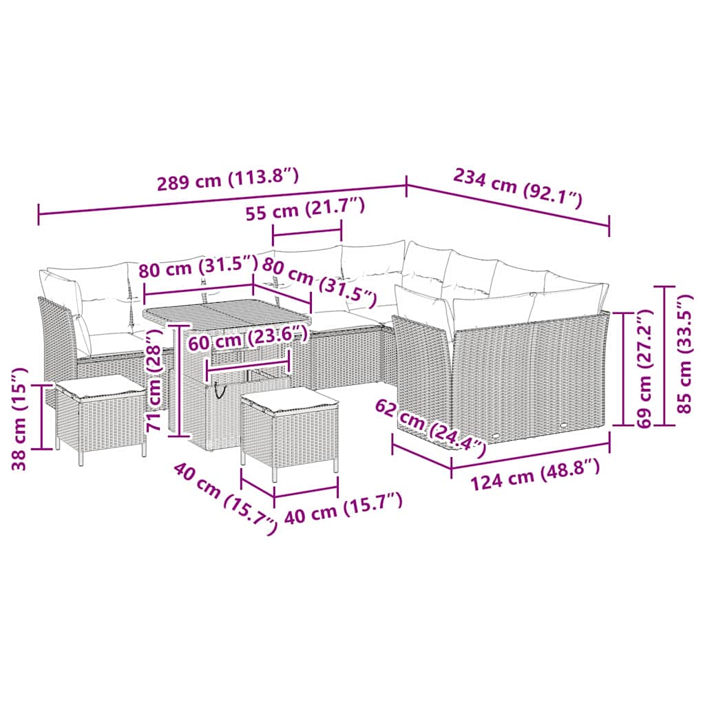 Gartensofa-set 12 pcs Beige Poly-Rattan