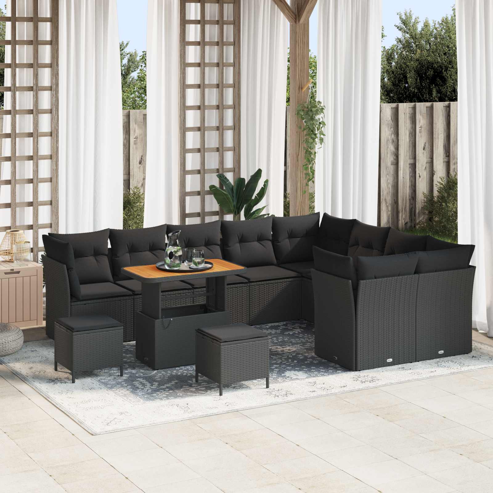 Gartensofa-set 12 pcs Schwarz Poly-Rattan