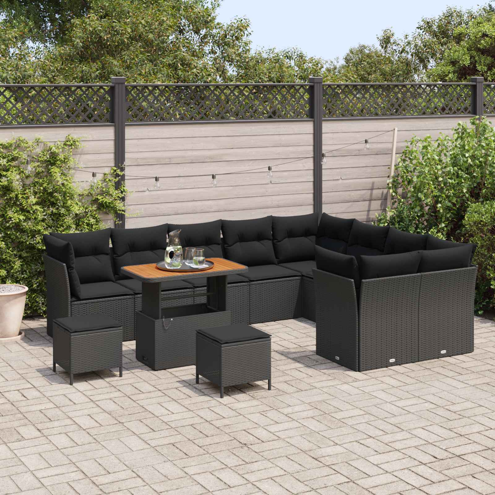 Gartensofa-set 12 pcs Schwarz Poly-Rattan