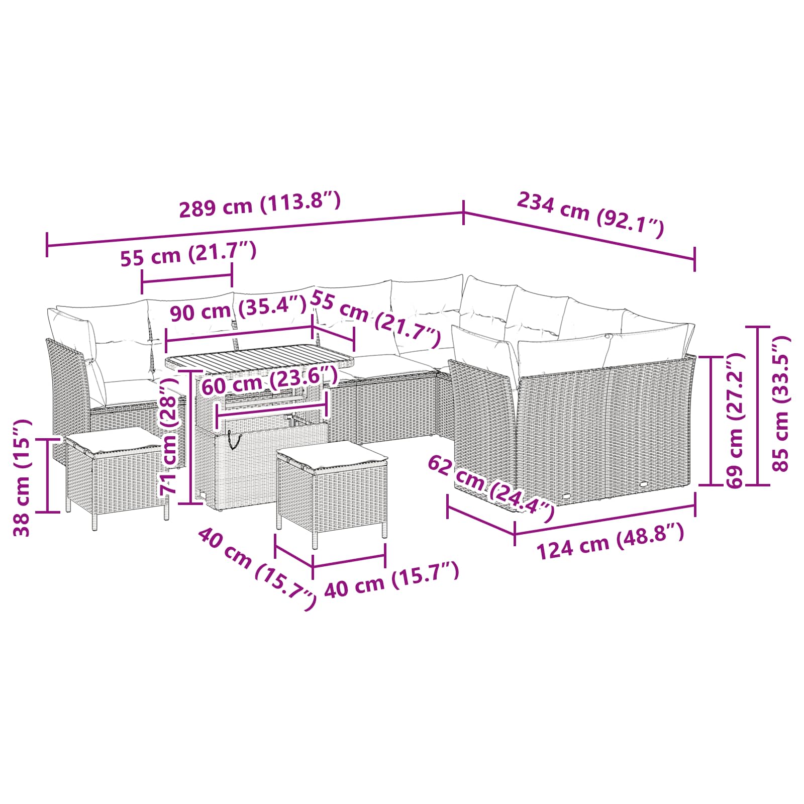 Gartensofa-set 12 pcs Schwarz Poly-Rattan